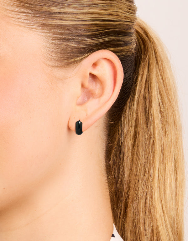 Waterproof Black Coated Stainless Steel Chunky Huggie Earrings