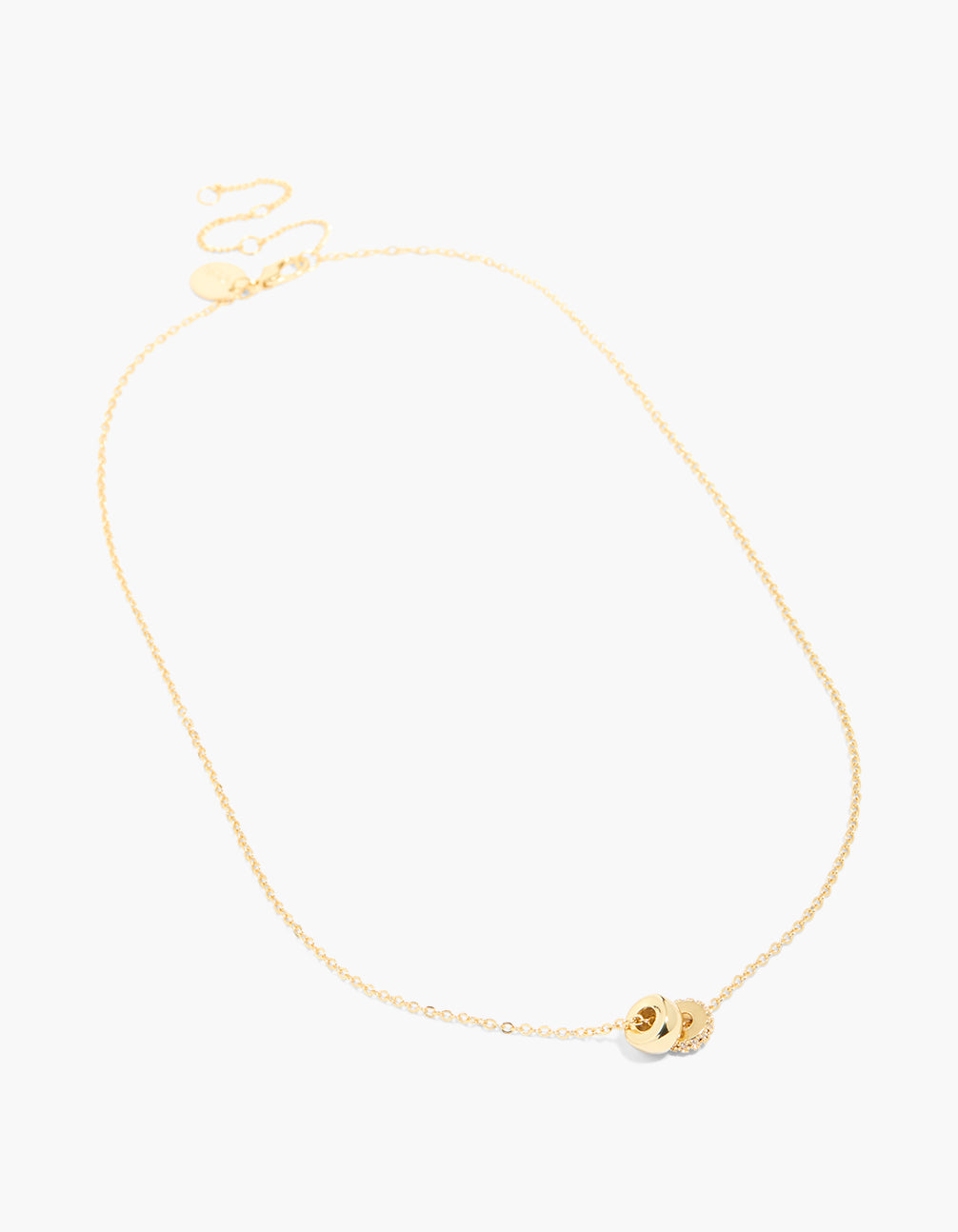 Elegantly designed gold plated cubic zirconia circle pendants necklace featuring charm, crystal, and pendant details front view