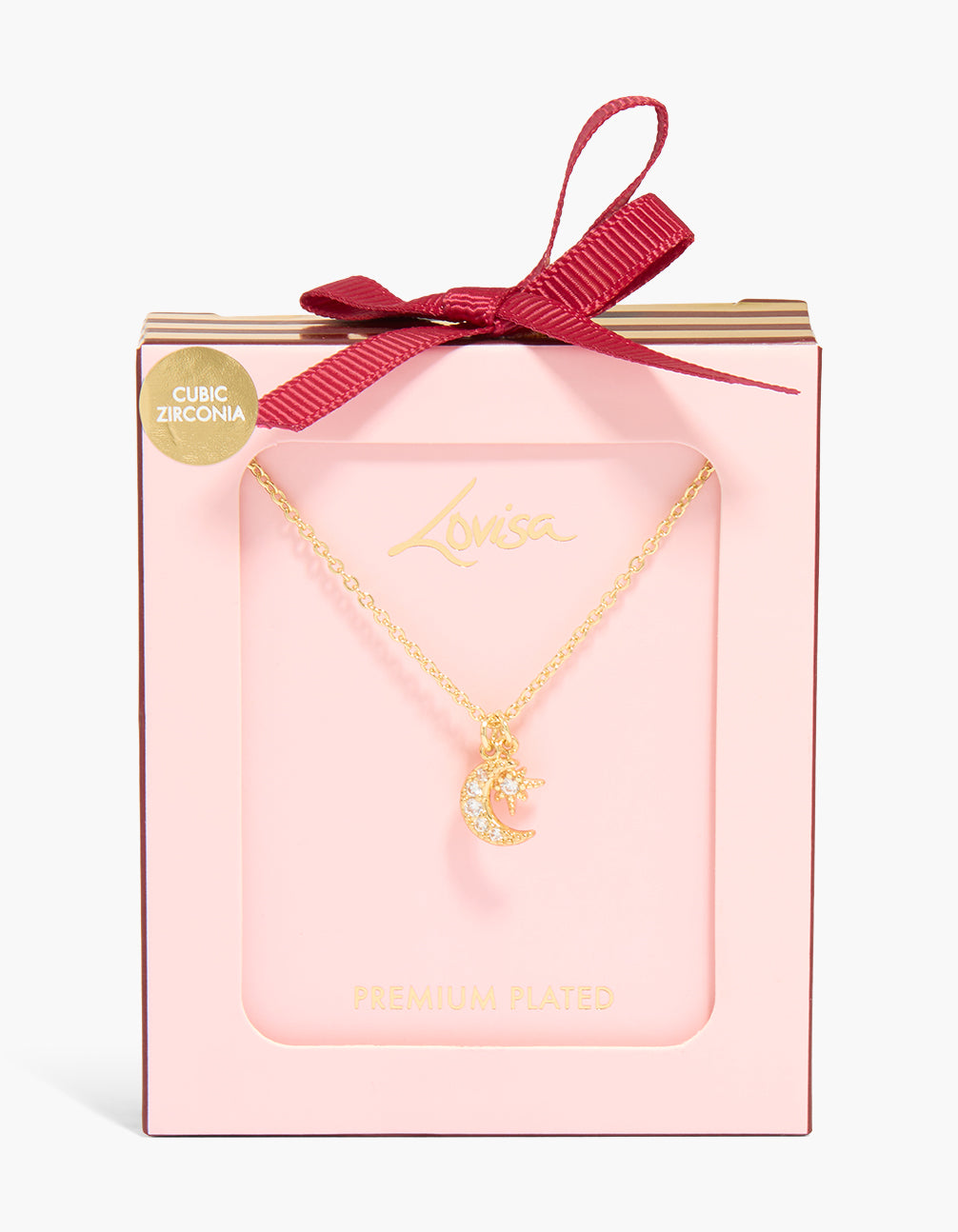 Gold Plated Cubic Zirconia Moon & Star Pendant Necklace