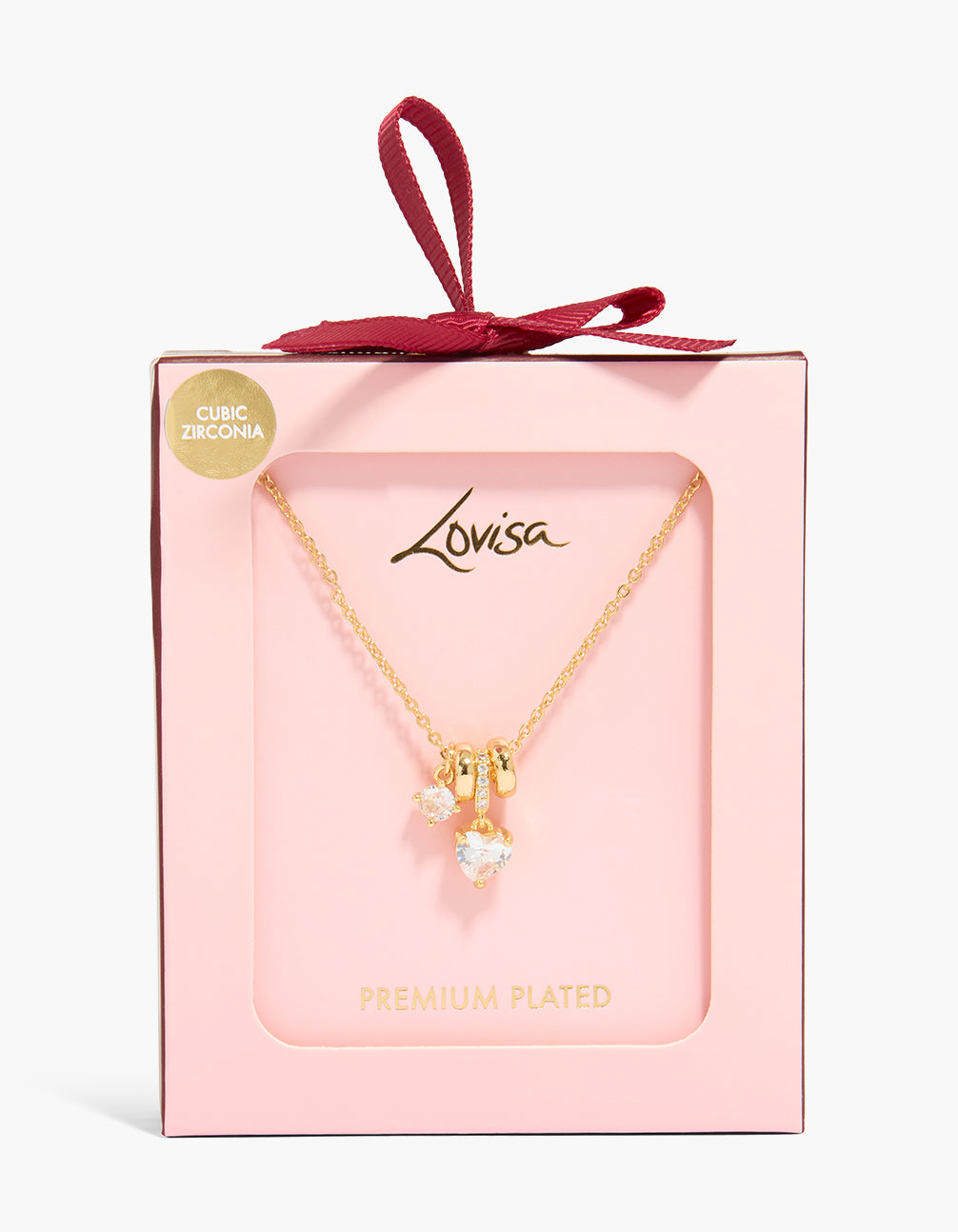 Gold Plated Cubic Zirconia Heart & Circle Rondelle Necklace