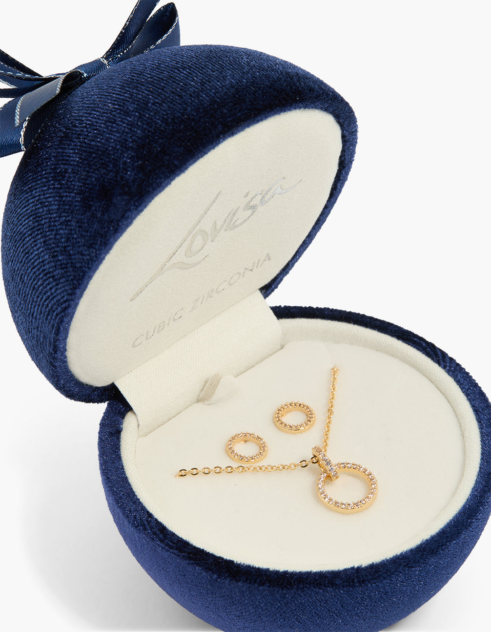 Gold Cubic Zirconia Outlined Circle Earrings & Necklace Set