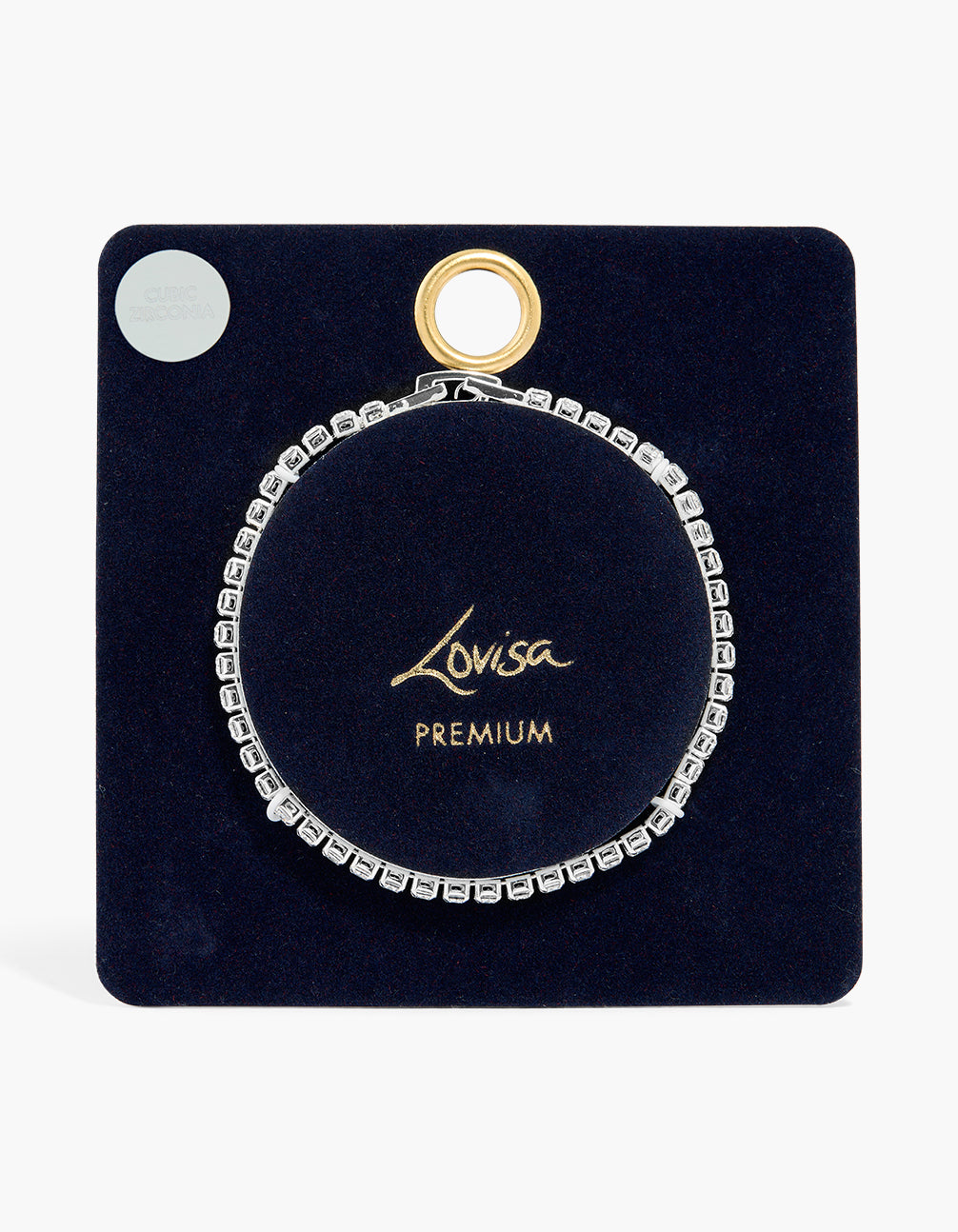 Elegant silver plated cubic zirconia round tennis bracelet with closure detail view