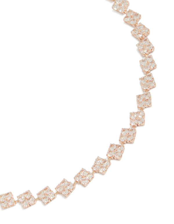 Rose Gold Plated Cubic Zirconia Flower Necklace