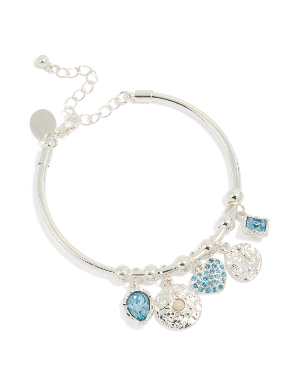 Silver Blue Diamantes & Molten Charm Bangle