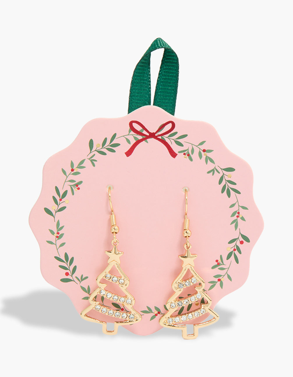 Showcasing gold diamante outline tree earrings in clear tone front view