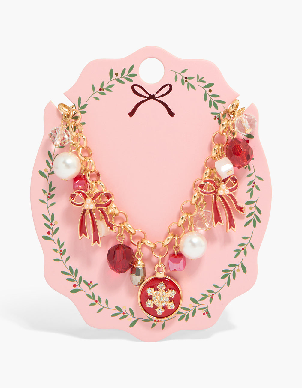 Gold Red Bow Charm Necklace