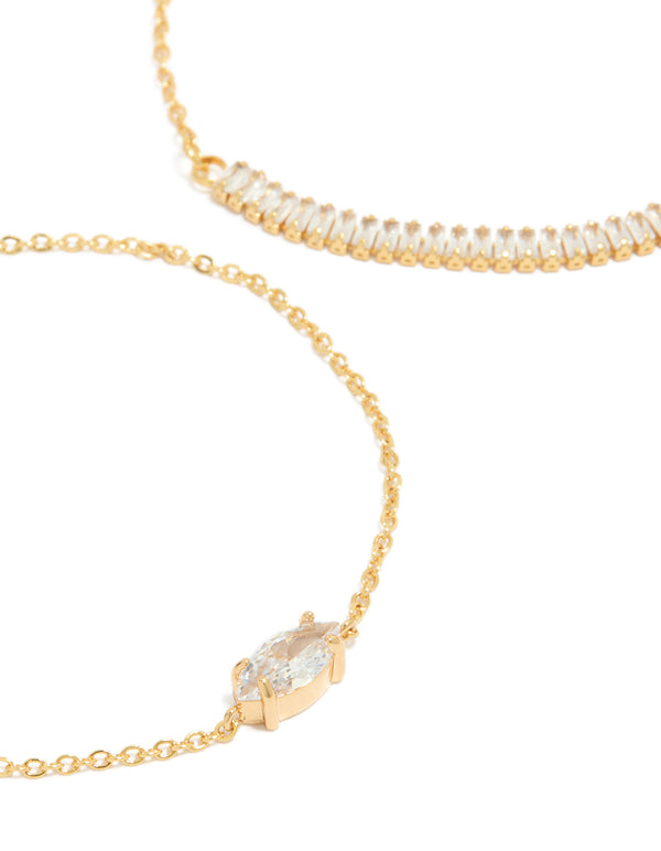 Featuring gold plated cubic zirconia marquise baguette bracelets pack close up view