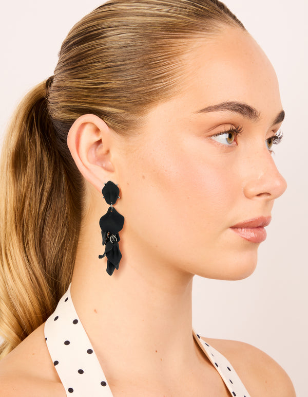 Black Coated Metal Petal Drop Earrings