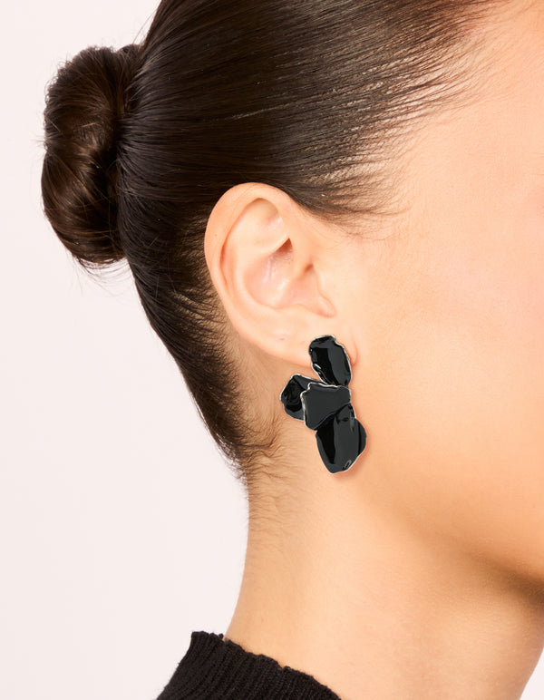 Black Coated Metal Mini Petal Drop Earrings
