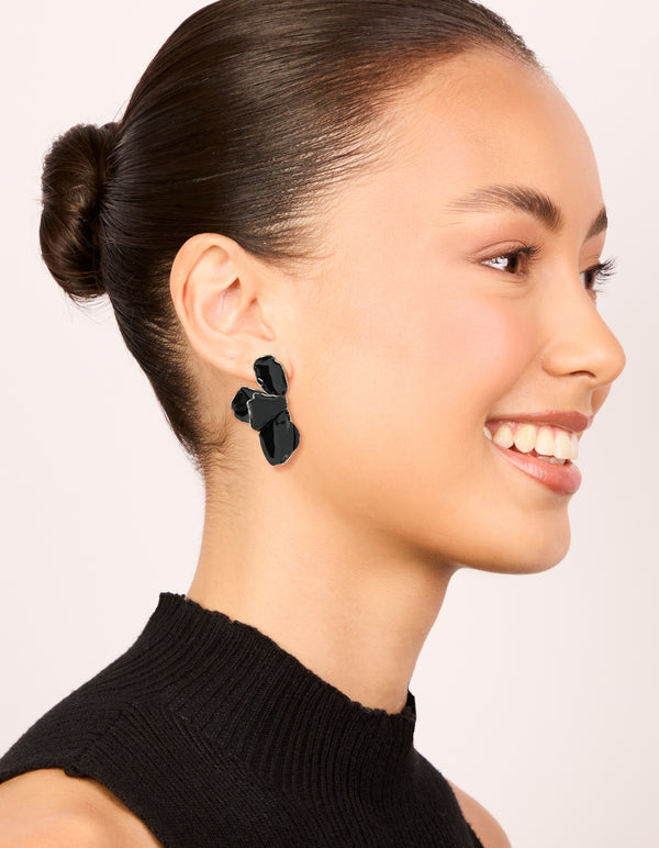 Black Coated Metal Mini Petal Drop Earrings