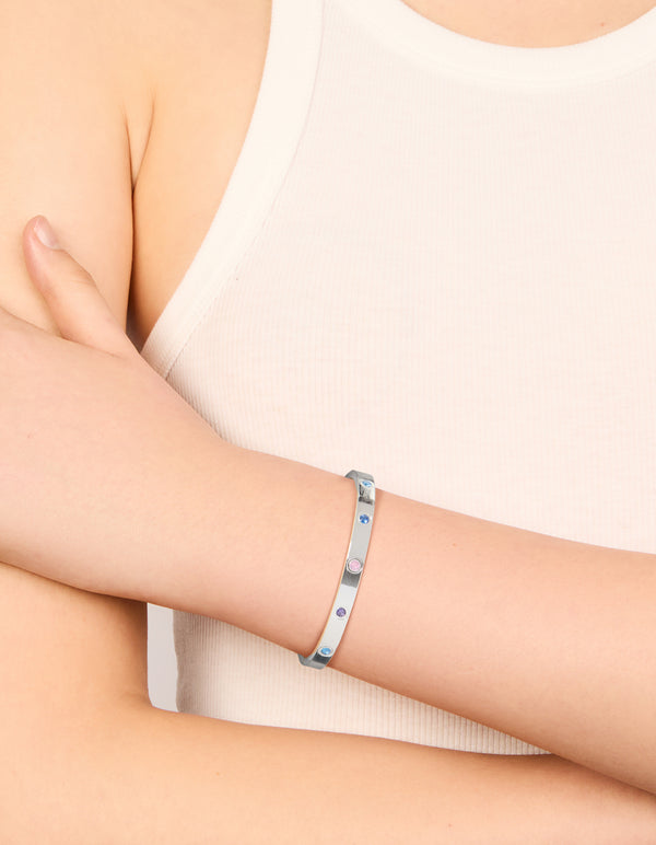 Waterproof Stainless Steel Cubic Zirconia Flower Inlay Bangle