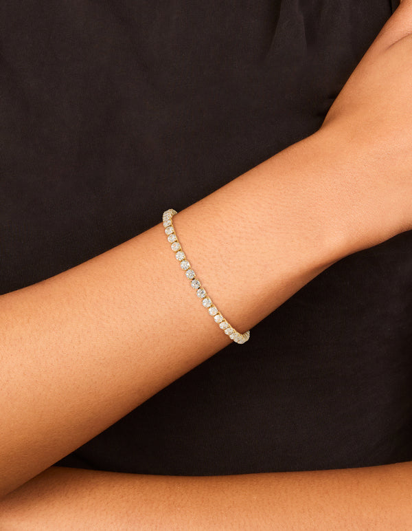 Waterproof Gold Plated Stainless Steel Cubic Zirconia Tennis Toggle Bracelet
