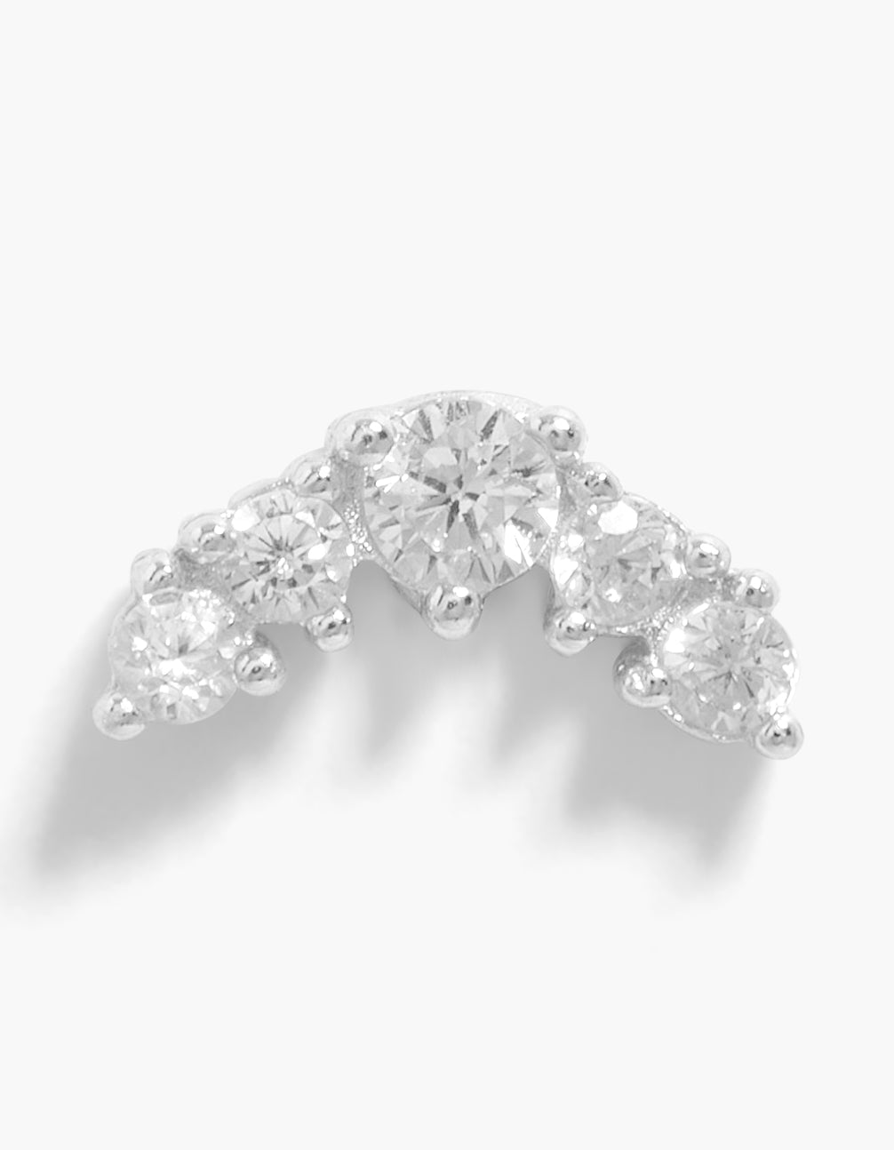 Introducing a crawler stud earring crafted from sterling silver featuring cubic zirconia with flat back closure in silver and clear front view