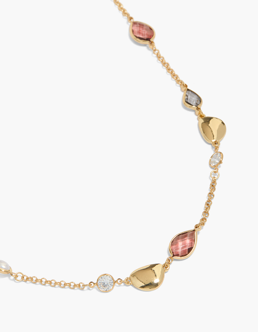 Gold Plated Cubic Zirconia & Large Stones Necklace