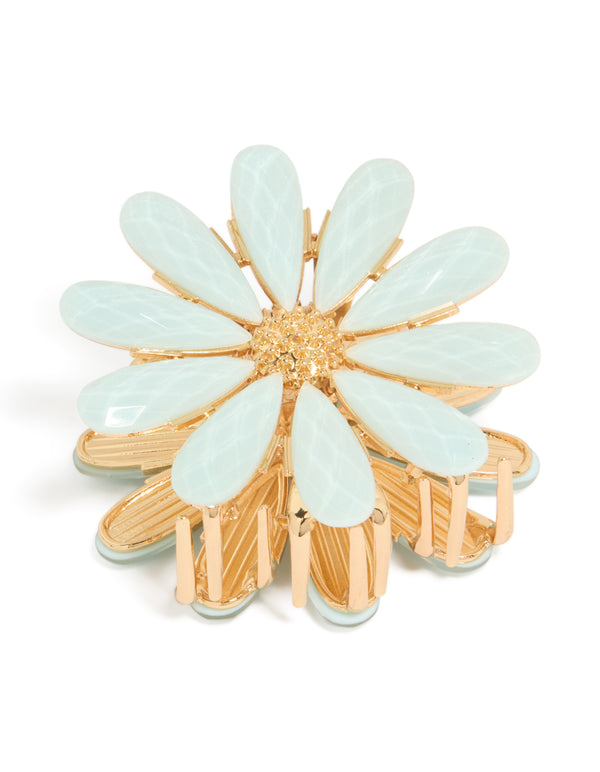 Gold Blue Daisy Flower Claw Hair Clip
