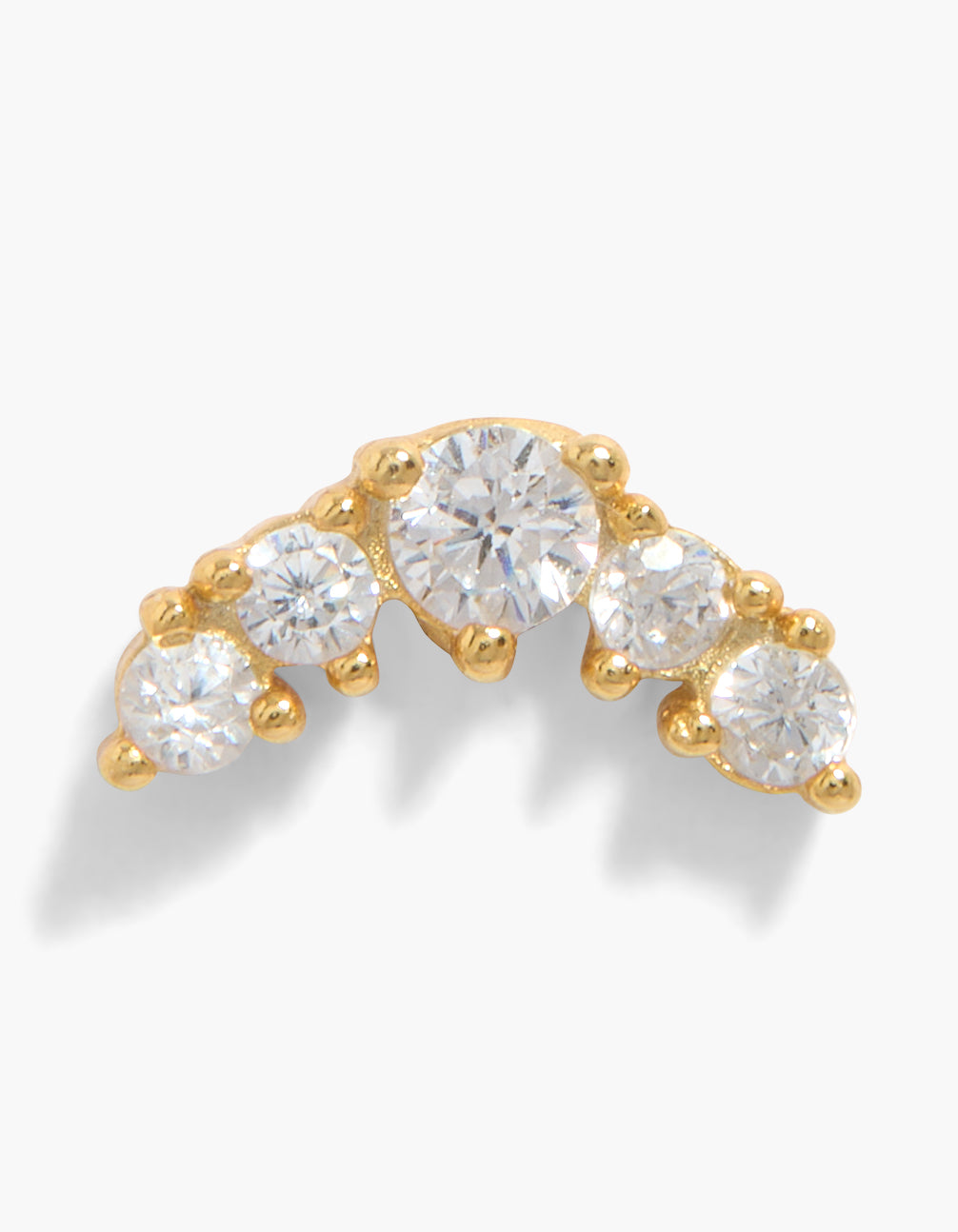 Showcasing a gold plated sterling silver cubic zirconia single crawler flat back stud earring front view