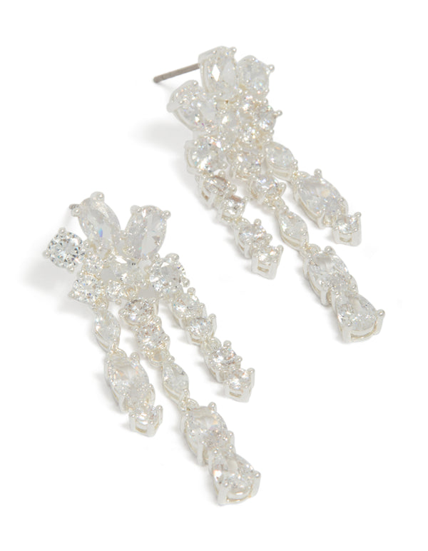 Silver Plated Cubic Zirconia Organic Waterfall Drop Earrings