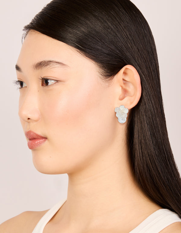 Silver Plated Cubic Zirconia Flower & Pearl Drop Earrings
