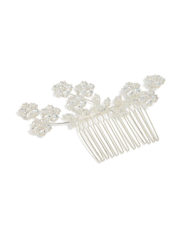 Silver Cubic Zirconia Flower Vine Cluster Comb
