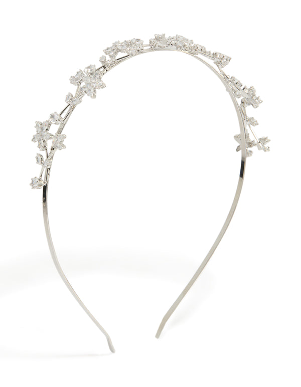 Silver Cubic Zirconia Flower Vine Detail Headband