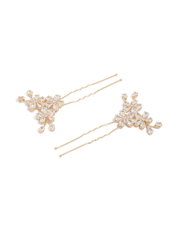 Gold Diamante Flower Cluster Pins 2-Pack
