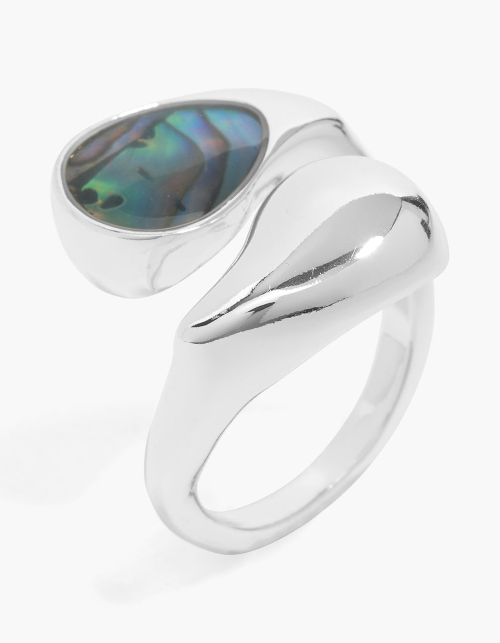Featuring a silver plated chunky wrap with shell effect bar ring statement design front view