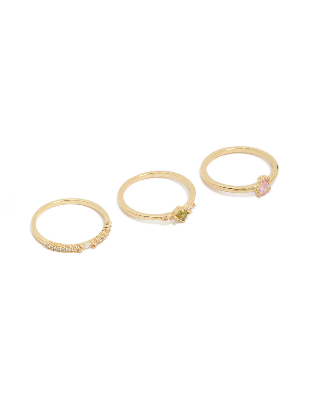 Beautifully crafted gold plated cubic zirconia minimalist rings 3-pack front view