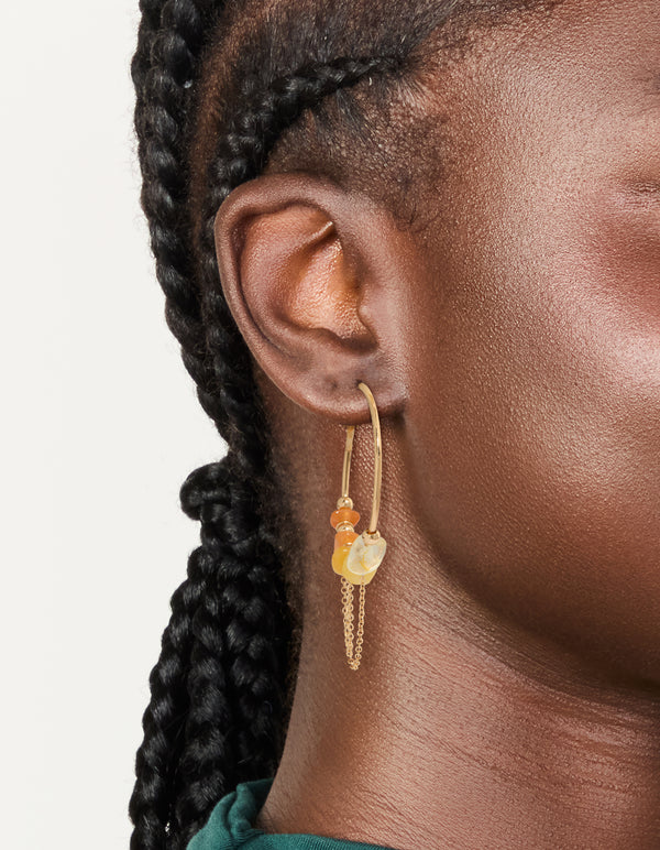 Orange Chip & Gold Chain Hoop Earrings