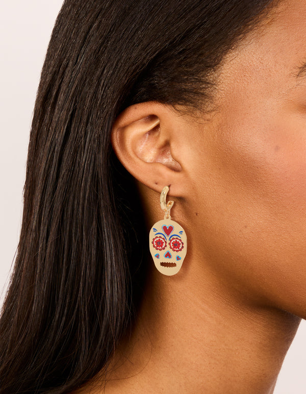 Gold Fun Skull Drop Earrings