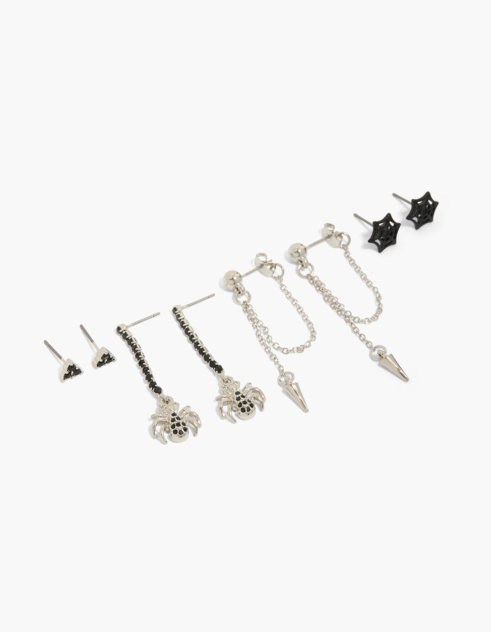 Discover this spider and cross earrings 4-pack in stud closure and silver color front view