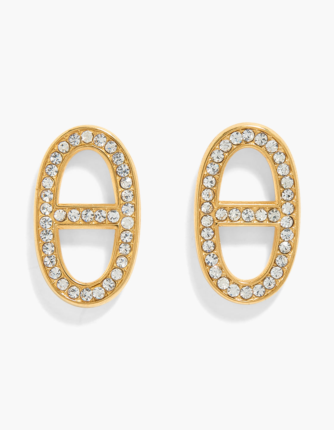 Waterproof Gold Plated Stainless Steel Oval Cubic Zirconia Stud Earrings