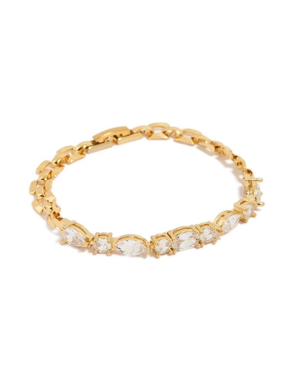 Waterproof Gold Plated Stainless Steel Cubic Zirconia Mixed Shaped Bracelet