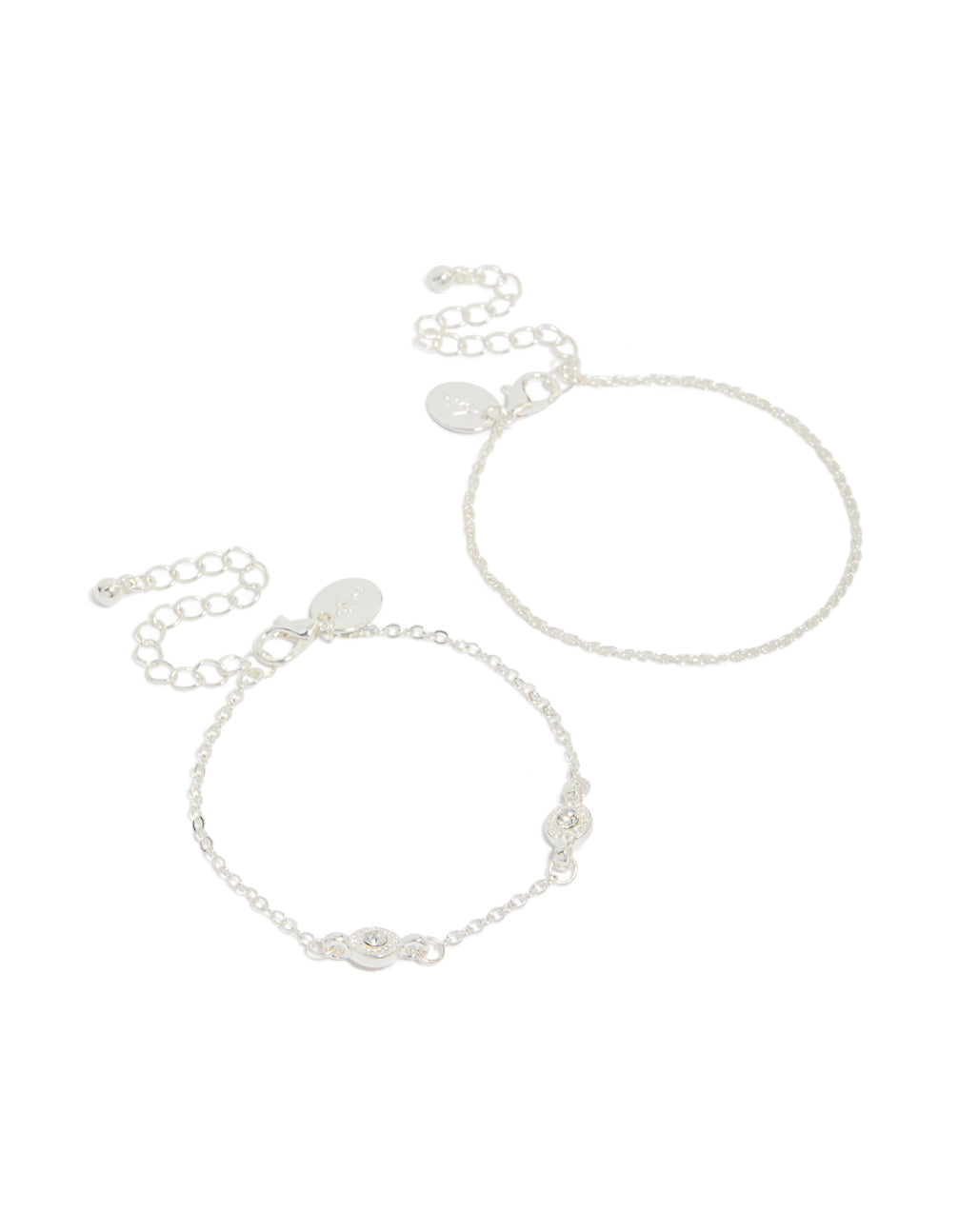 Featuring silver diamante bracelets in a 2-pack front view