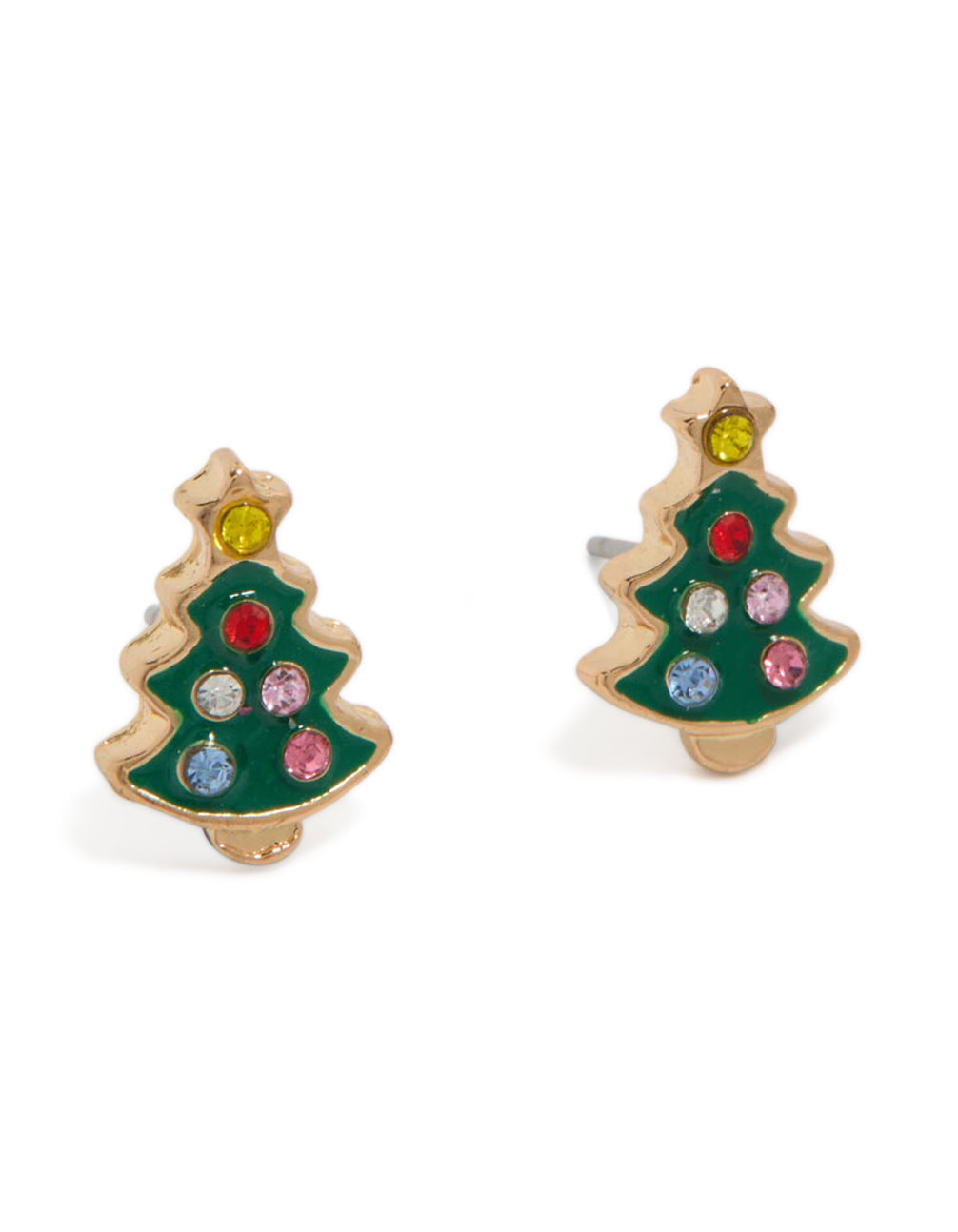 Showcasing chunky stud earrings featuring tree design in gold front view