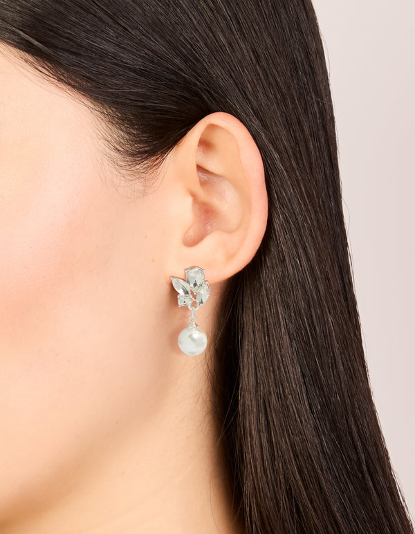 Crystal Marquise Pearl Stud Drop Earrings