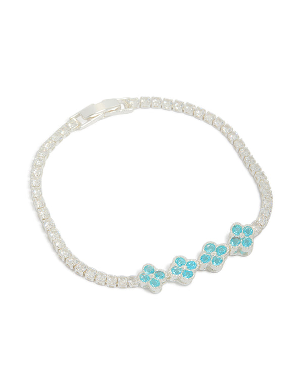 Blue Cubic Zirconia Clover Tennis Bracelet