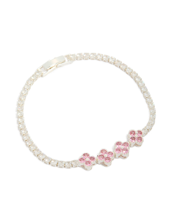 Pink Cubic Zirconia Clover Tennis Bracelet