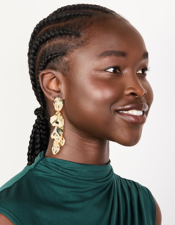 Gold Plated Statement Multi Petal Drop Earrings