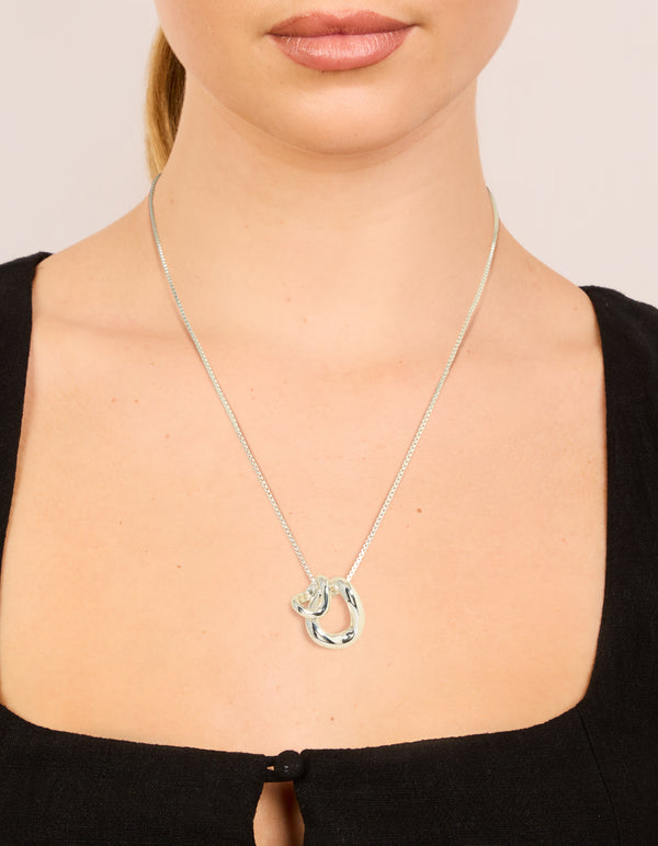 Silver Plated Small Double Organic Charm Necklace