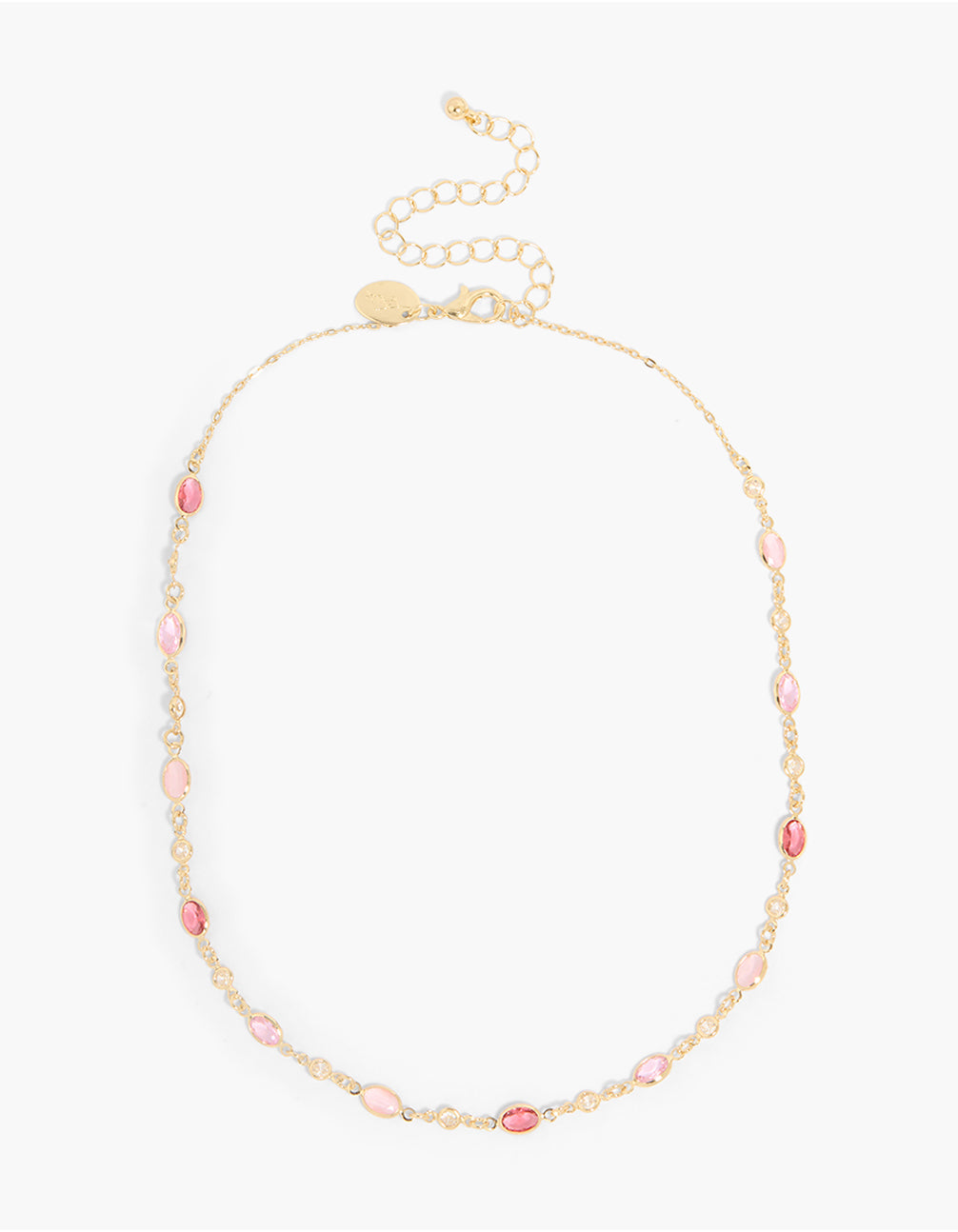 Gold Plated Pink Cubic Zirconia Ovals Necklace