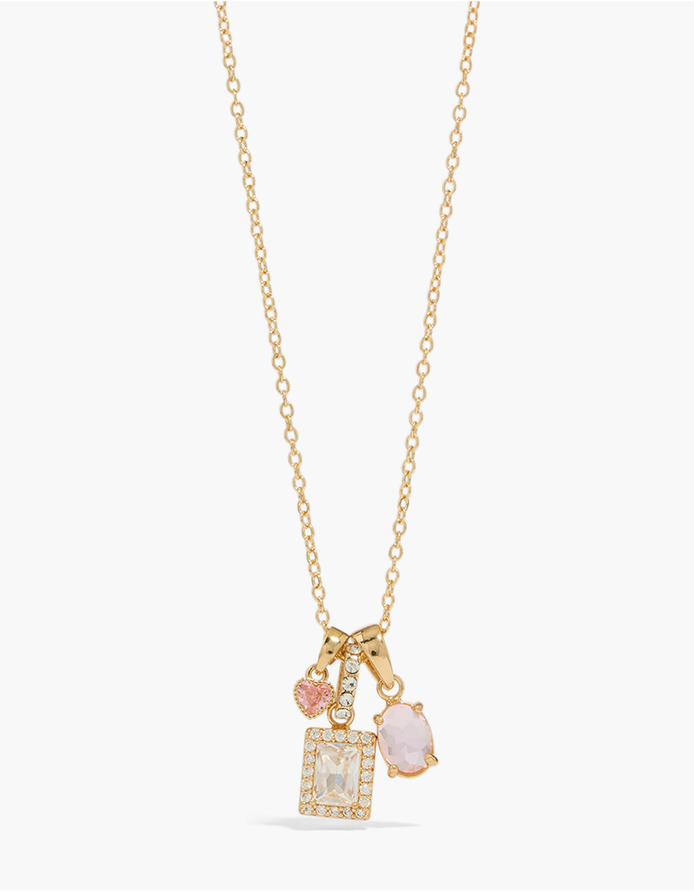 Gold Plated Multicoloured Baguette & Heart Cubic Zirconia Multi Charm Necklace