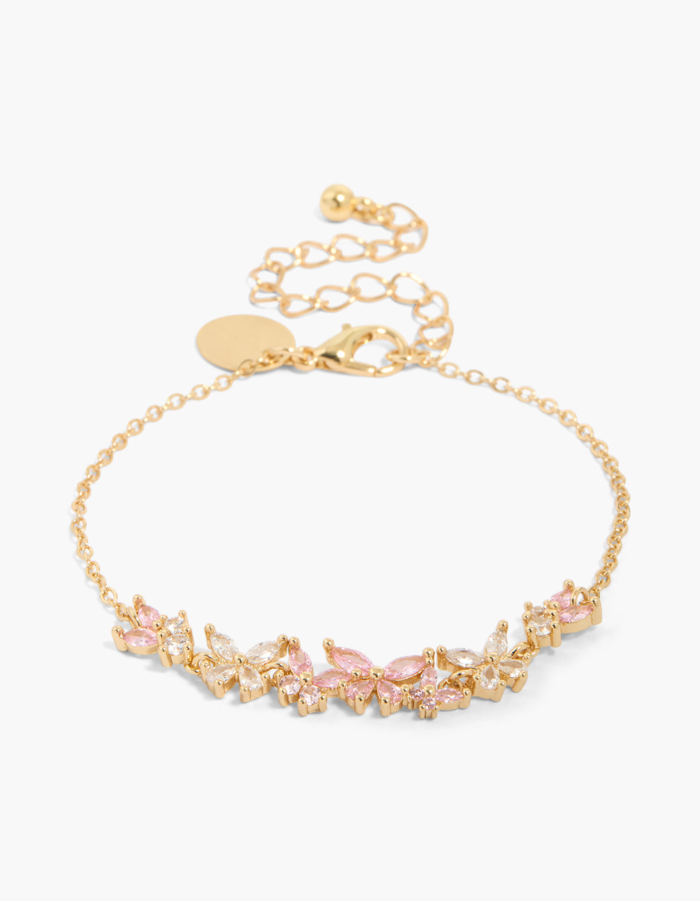 Gold Plated Pink Cubic Zirconia Butterflies Cluster Bracelet