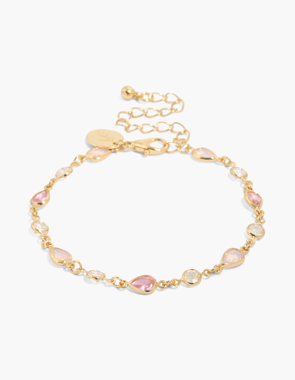 Gold Plated Pink Cubic Zirconia Alternating Round & Oval Bracelet