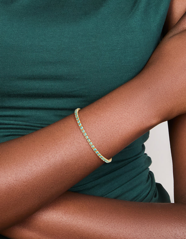 Gold Plated Cubic Zirconia Blue Tennis Bracelet