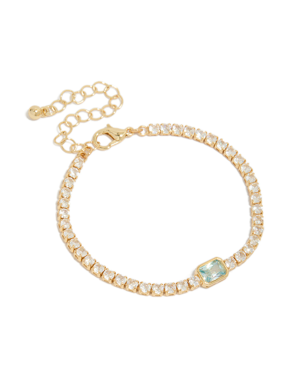 Gold Plated Cubic Zirconia Blue Baguette Tennis Bracelet