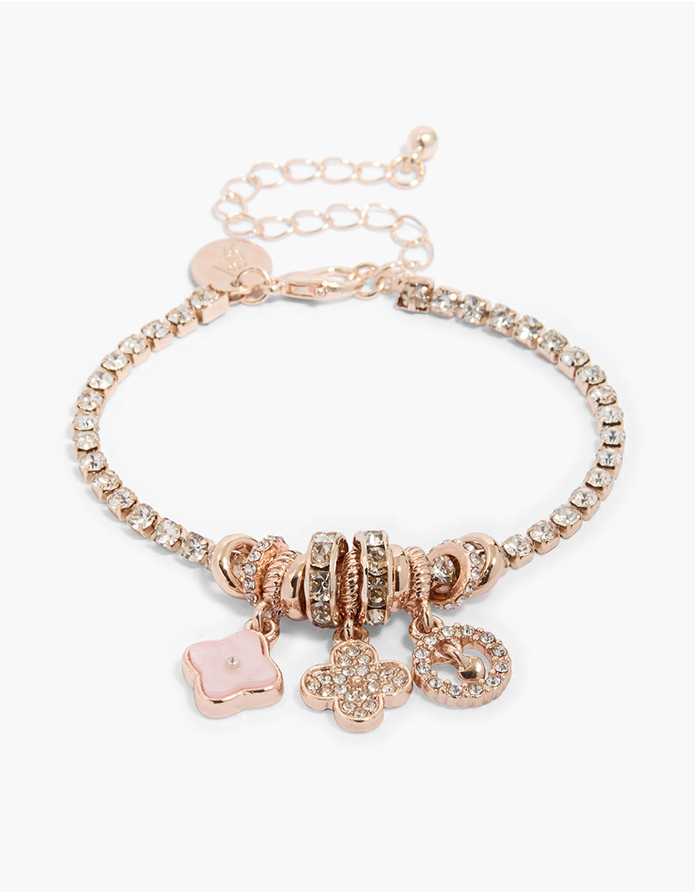 Rose Gold Diamante Flower Charms Bracelet