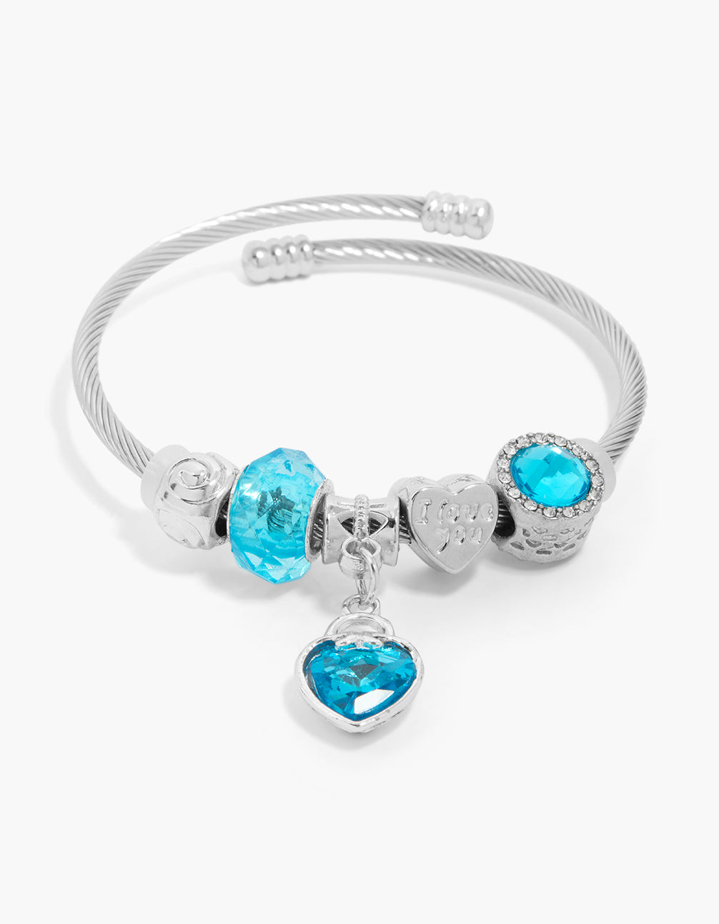 Silver Heart & 'I Love You' Charm Bangle
