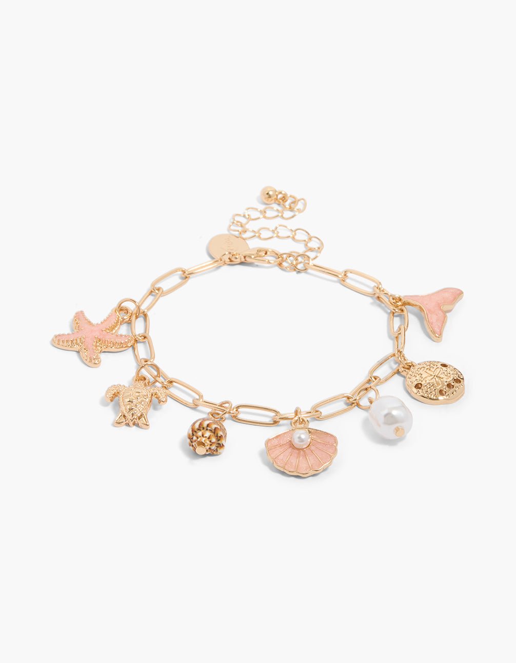 Gold Pearl Shell Turtle Charm Bracelet