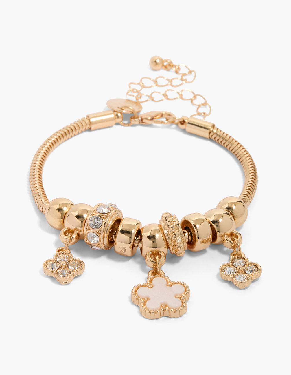 Gold Diamante Beaded Flower Charm Bracelet