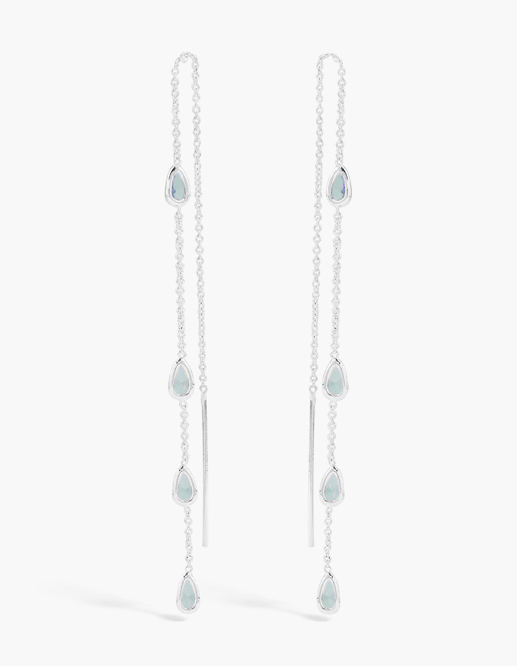 Silver Plated Blue Cubic Zirconias Station Threader Earrings